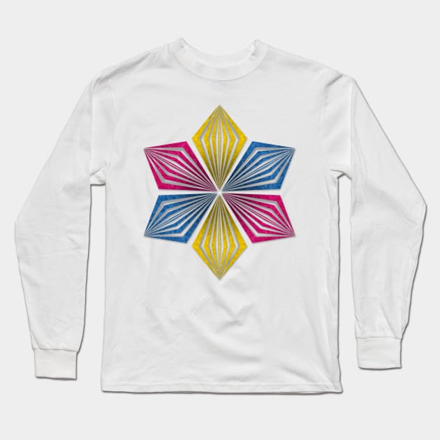 Pansexual Pride Flag Colored Geometric Starburst Long Sleeve T-Shirt by LiveLoudGraphics